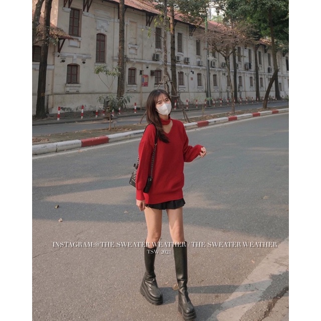 (Ảnh thật) Áo len cut out cổ V oversize the.sweaterweather TSW | BigBuy360 - bigbuy360.vn