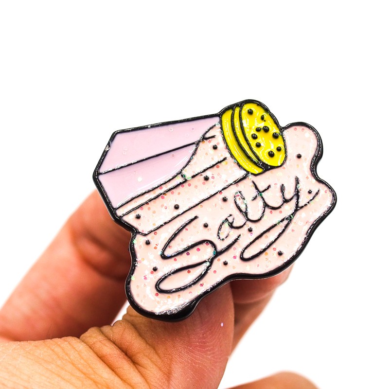 Ghim cài áo Enamel Pin Sticker Factory - Hũ muối Salty hồng 3x2.5cm