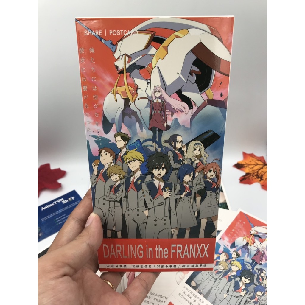 Hộp Postcard Bưu thiếp (Trọn bộ 340 Hình có Sticker) Anime/Manga Darling in the FranXX