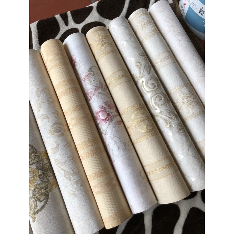 Thô lụa dán tường khổ 53cm*10 mét dán ngoài vân nổi có kim tuyến