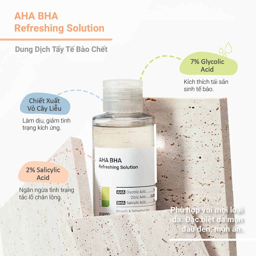 Dung dịch loại bỏ tế bào chết PURITO AHA BHA Refreshing Solution 100ml