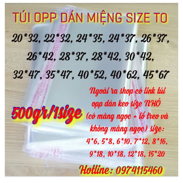 500gr túi opp dán miệng size to đựng quần áo