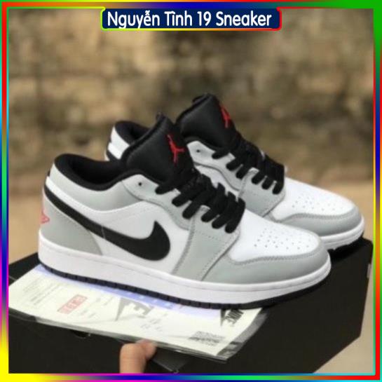 Giày Sneaker Air Jordan 1 Low Smoke Grey, Giày thể thao JD1 Xám thấp thêu chỉ đỏ nam nữ full box bill