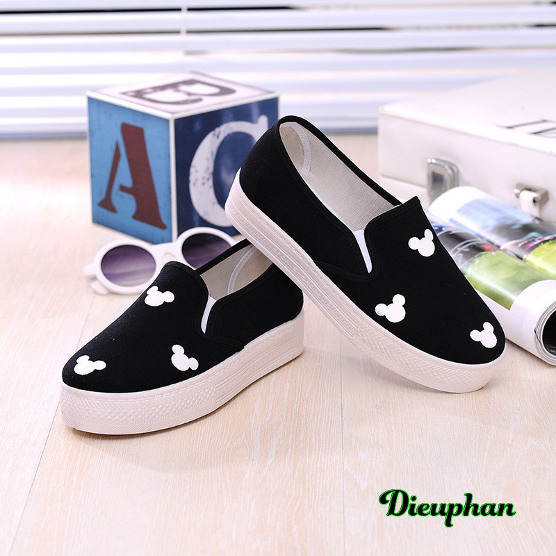 Giày slip on giày mũi tròn đế độn gấu cute 1820 dieuphan