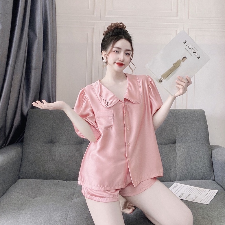 Đồ Ngủ Tiểu Tthư Tay Ngắn Cổ Thêu Chất Liệu Lụa Satin Cao Cấp Mềm Mịn Freesize 40-60kg - CN038 CINY | BigBuy360 - bigbuy360.vn