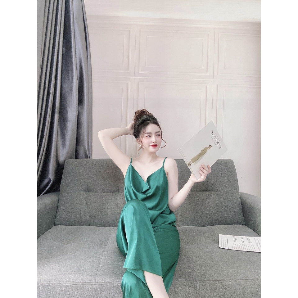 Bộ mặc nhà đẹp, bộ ngủ satin kiểu dáng cổ đổ, quần dài kín đáo, sang trọng, phom thoải mái- SCDD-00112 | BigBuy360 - bigbuy360.vn