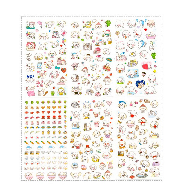 Set 6 tờ sticker hình dán trang trí sổ Thỏ con dễ thương M278
