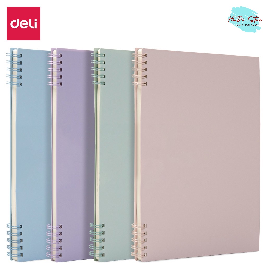 Sổ tay ghi chép 80 trang khổ A5/B5 bìa pastel - giấy kẻ ngang gáy lò xo DELI 24202/24203