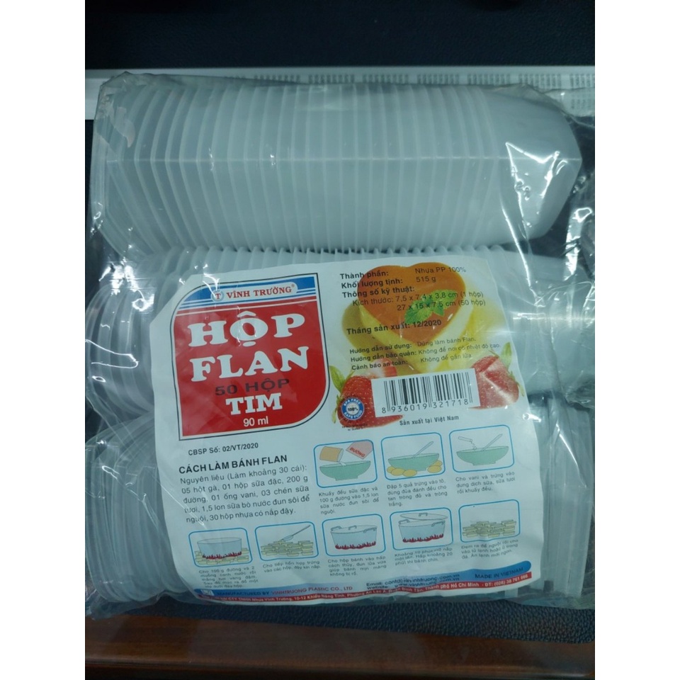 BỘ 50 HỘP LÀM BÁNH FLAN RAU CÂU SỮA CHUA HÌNH TRÁI TIM 7.5 CM CÓ NẮP ĐẬY