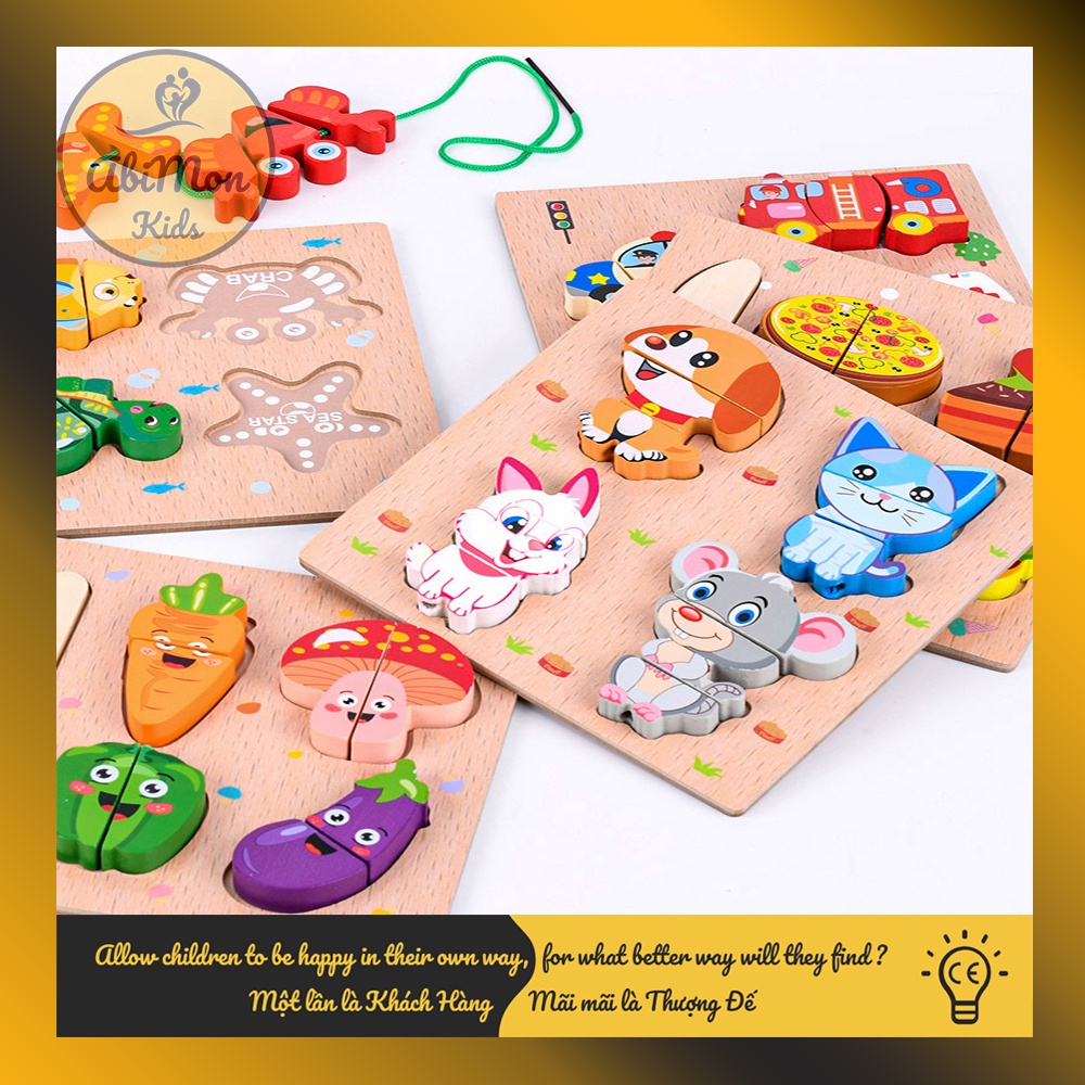 Bộ Cắt Hoa Quả, Đồ Vật Bằng Gỗ Cho Bé (mẫu vuông) ☘️ Montessori cao cấp ✨ Đồ chơi Gỗ - Giáo Dục - An toàn - Thông minh