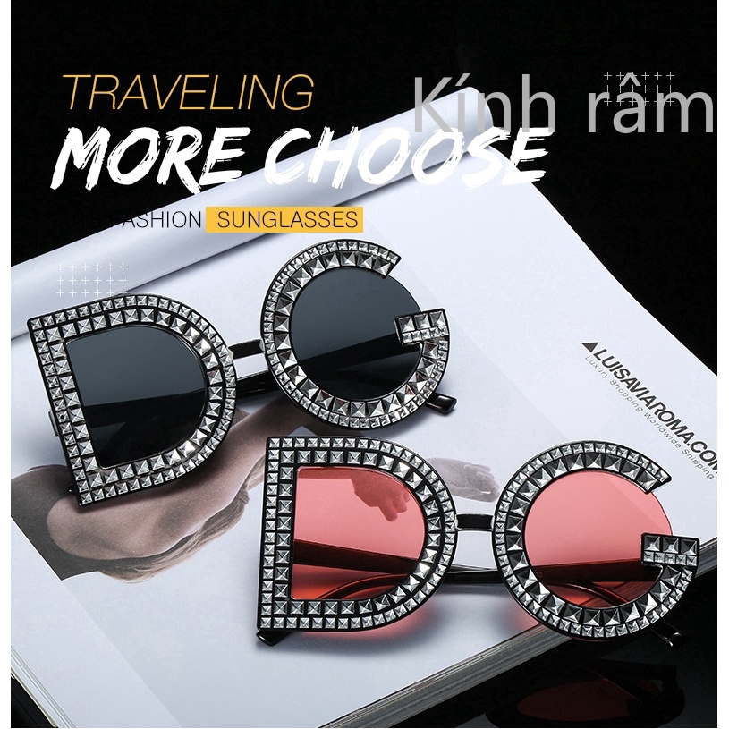 Kính mát cỡ lớn đính đá thời trang hình chữ cái phong cách Âu Mỹ cho nữ
