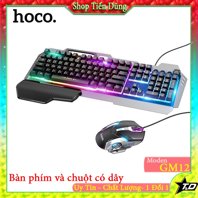 Combo Bộ Bàn Phím Chuột Cơ Chơi Game Hoco GM12 Loại Bàn Phim Giả Cơ Học Có Đen Led Hiển Thị