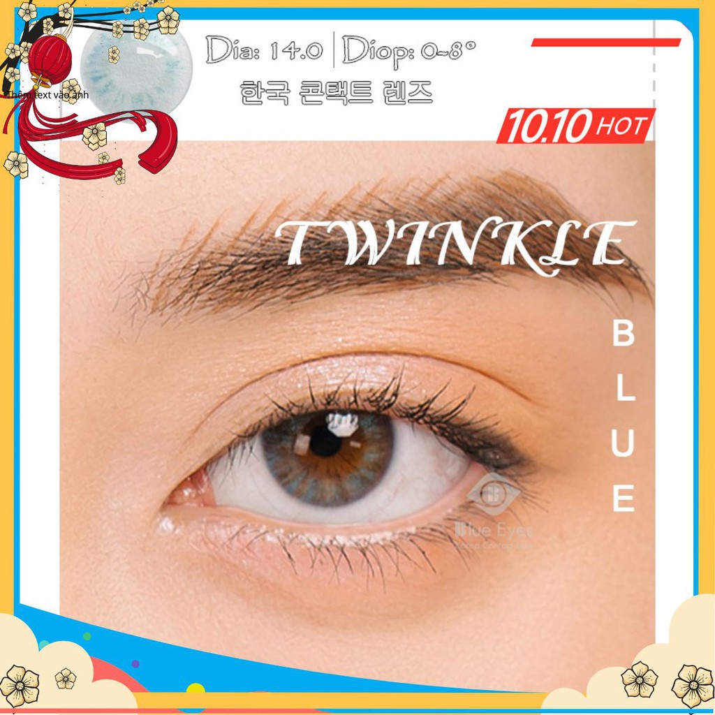 Kính áp tròng thời trang Blue Eyes - TWINKLE BLUE - Lens giãn nhẹ màu xanh ngọc - made in Korea
