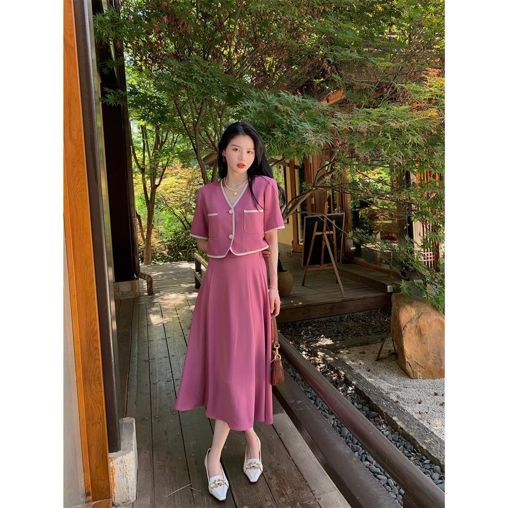 Set Áo Khoác Blazer Tay Ngắn + Chân Váy Chữ A Thiết Kế Mới Thời Trang Mùa Hè Dành Cho Nữ | BigBuy360 - bigbuy360.vn