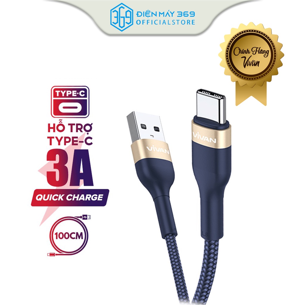 Cáp Sạc Nhanh VIVAN VXM100/VXC100/VXL100, Dây Dù Cho Các Dòng Điện Thoại Thông Dụng, Bền Bỉ, Ổn Định, Chịu Nhiệt Tốt