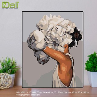 Tranh sơn dầu số hoá tự tô màu DALI Cô gái hoa hiện đại N051