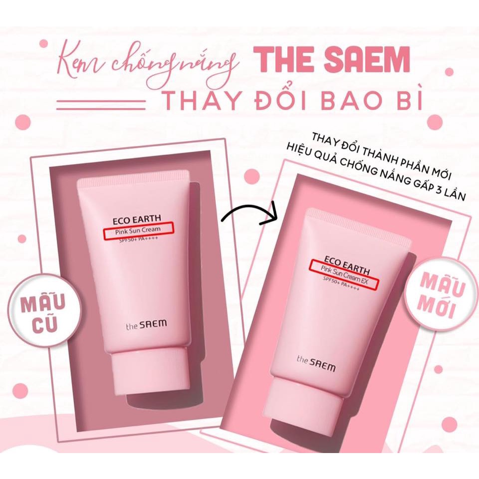 [NEW 2021] Kem Chống Nắng The Saem Eco Earth Power Pink Sun Cream EX SPF50+ PA++++ - 50g