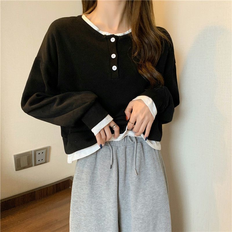 Áo Len Dài Tay Giả Hai Lớp Thiết Kế Mới Thời Trang Mùa Thu Dành Cho Nữ