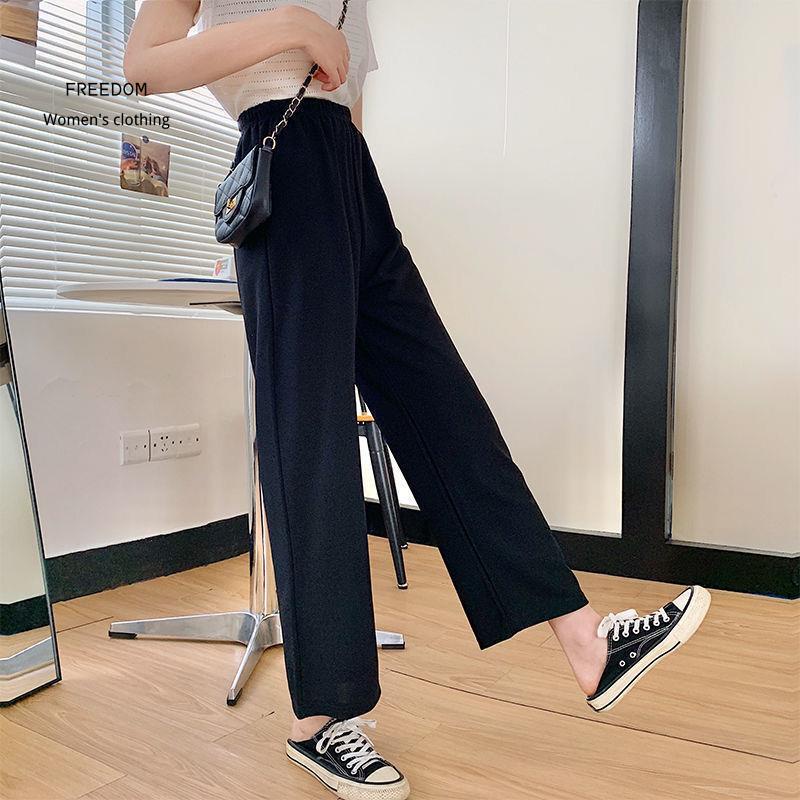 Thu đông phong cách mới nữ sinh phiên bản Hàn Quốc quần âu ống rộng lưng cao màu đen suông dày nhung
