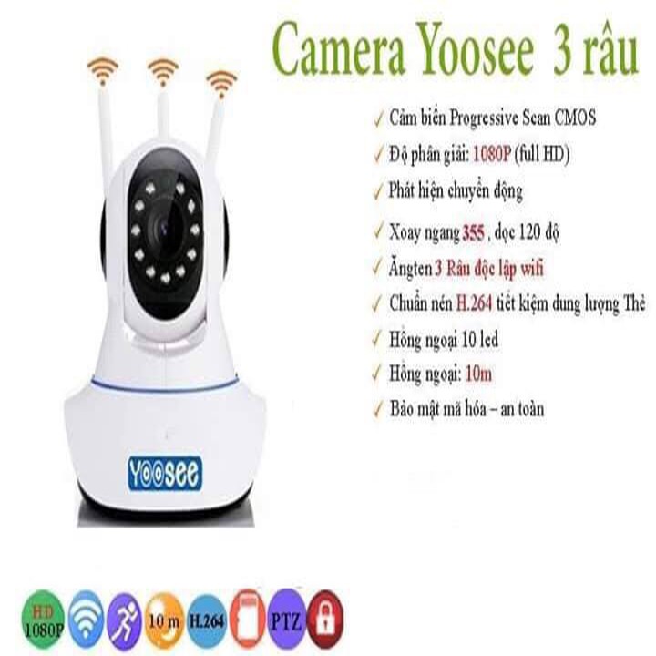 Camera 3 Râu Dùng Phần Mềm Yoosee Xoay 360 Độ Bắt Wifi Cực Khỏe