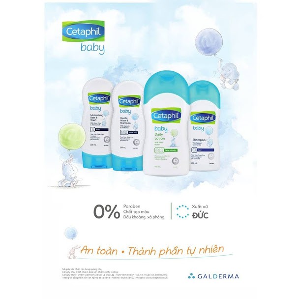 [Germany] Sữa tắm gội 2in1 cho bé Cetaphil Baby Wash & Shampoo 230ml với dưỡng chất hữu cơ hoa cúc Calendula - Đức