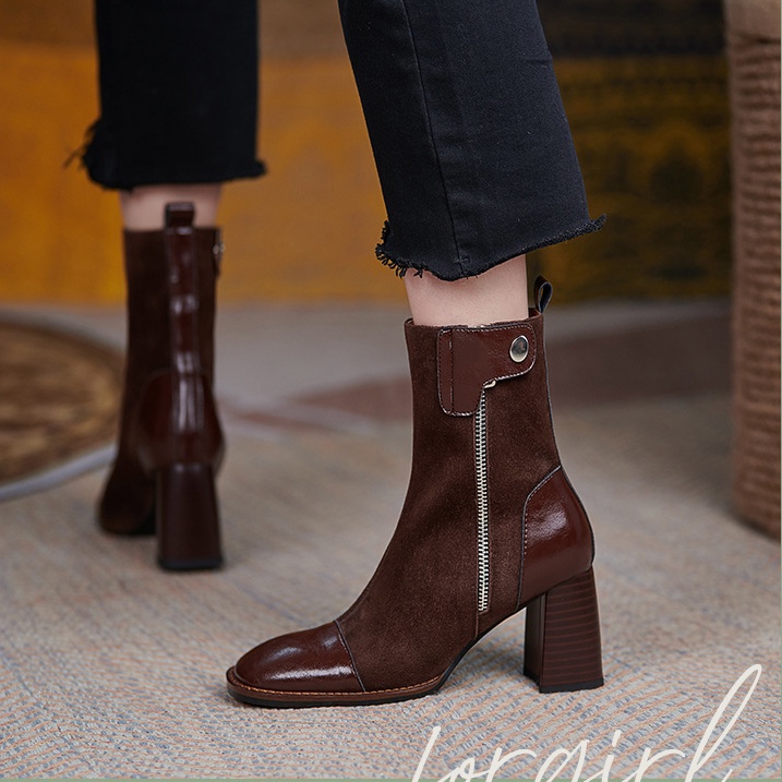 Giày bốt Martin da lộn mũi vuông thời trang Pháp cá tính cổ điển | BigBuy360 - bigbuy360.vn