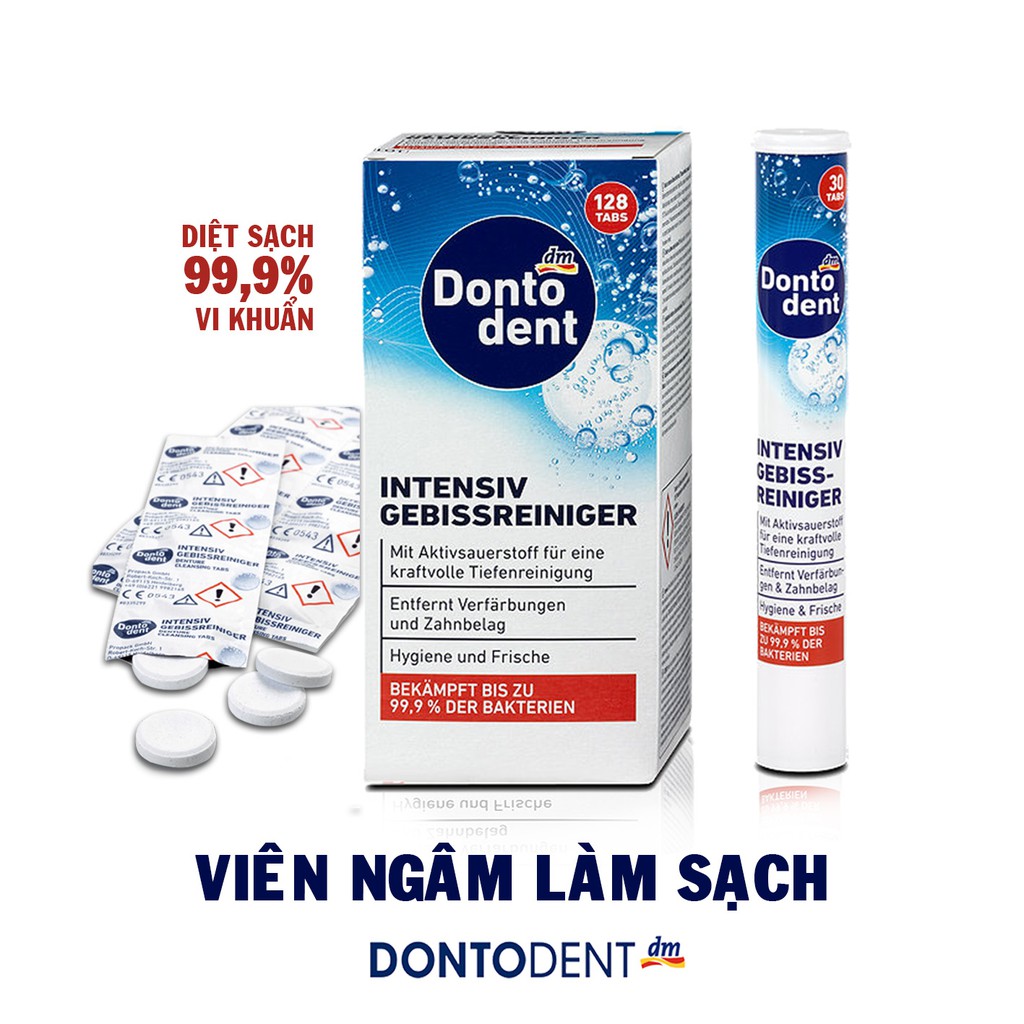 Vỉ viên vệ sinh khay niềng răng trong suốt, hàm giả Dontodent, 8 viên