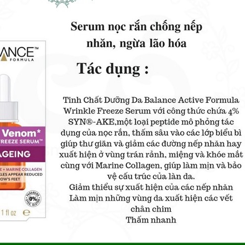 Tinh Chất Ngừa Lão Hóa Chiết Xuất Nọc Rắn Balance Active Formula Snake Venom Wrinkle-Freeze Serum 30ml