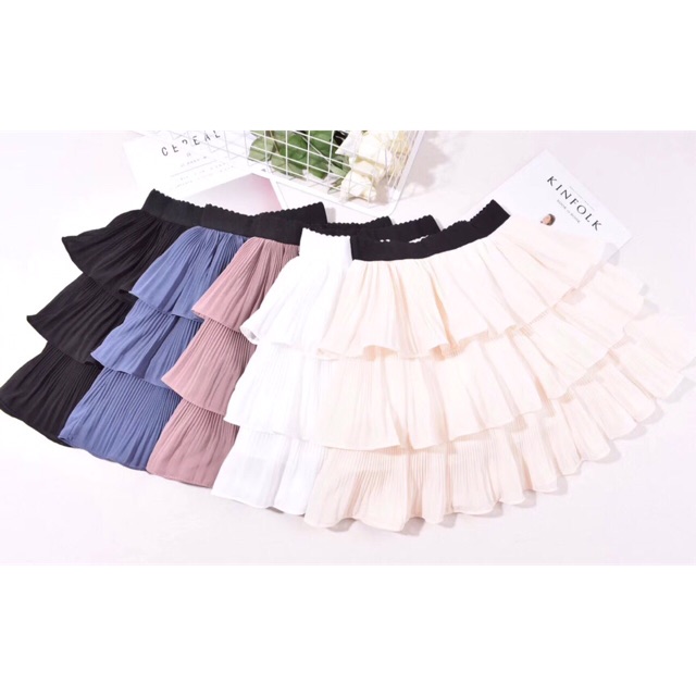 Chân váy dập li ngắn 3 tầng