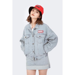 Áo Khoác BOO jeans nữ đính patch Marvel