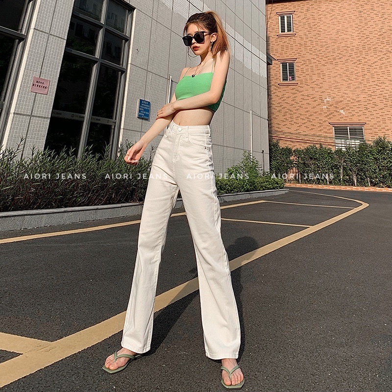 Quần Jean Nữ ,Quần Jeans Ống Suông Trắng Quần Bò Ống Rộng Culottes Lưng Cao Ulzzang, Quần Bò Nữ Cao Cấp_Mã 3334