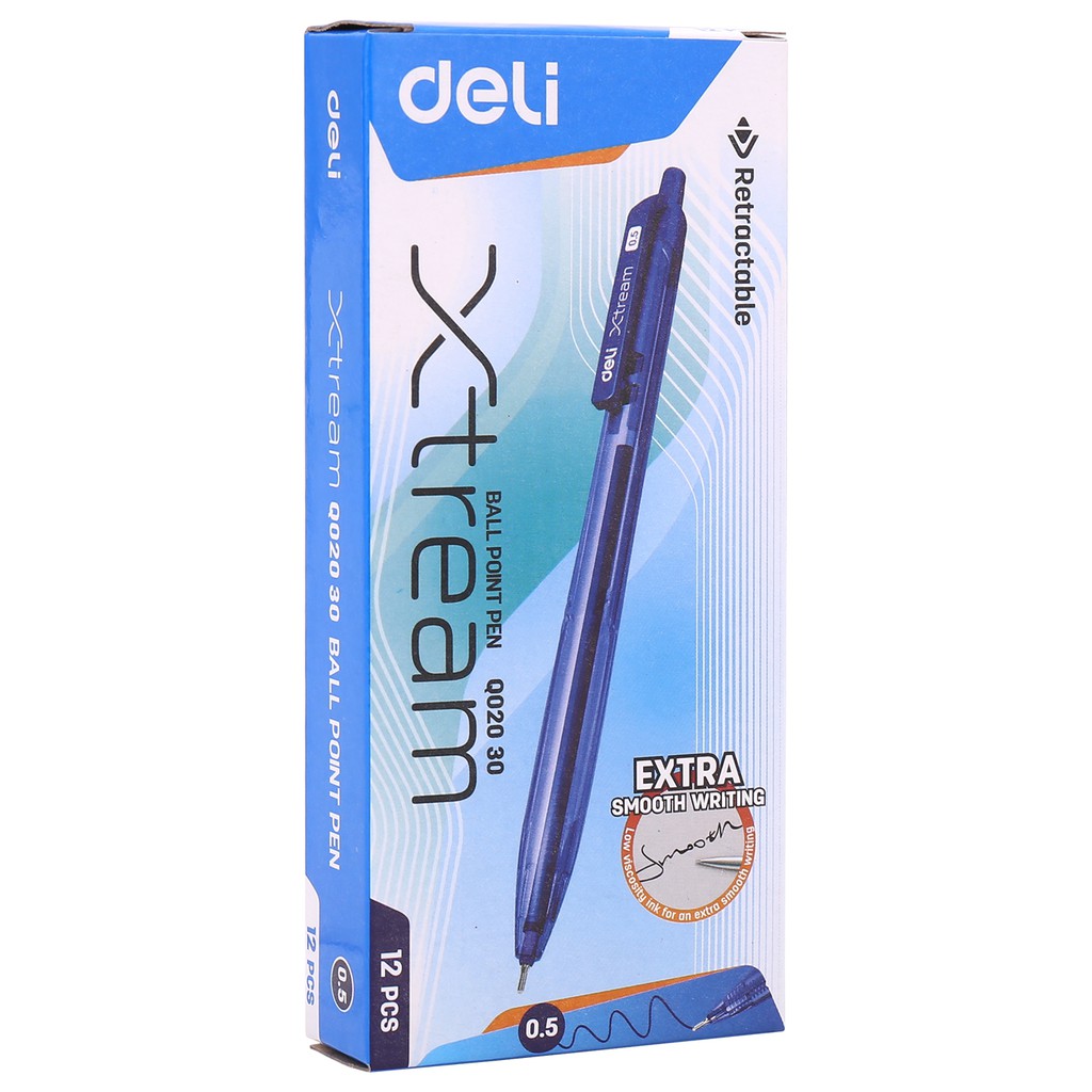 [Mã LIFEDELI20K5 giảm 20K đơn 0Đ] Bút bi dầu Deli - 0.5mm/0.7mm đầu bấm - mực Xanh/Đen/Đỏ -12 chiếc/hộp -EQ02030/EQ02130