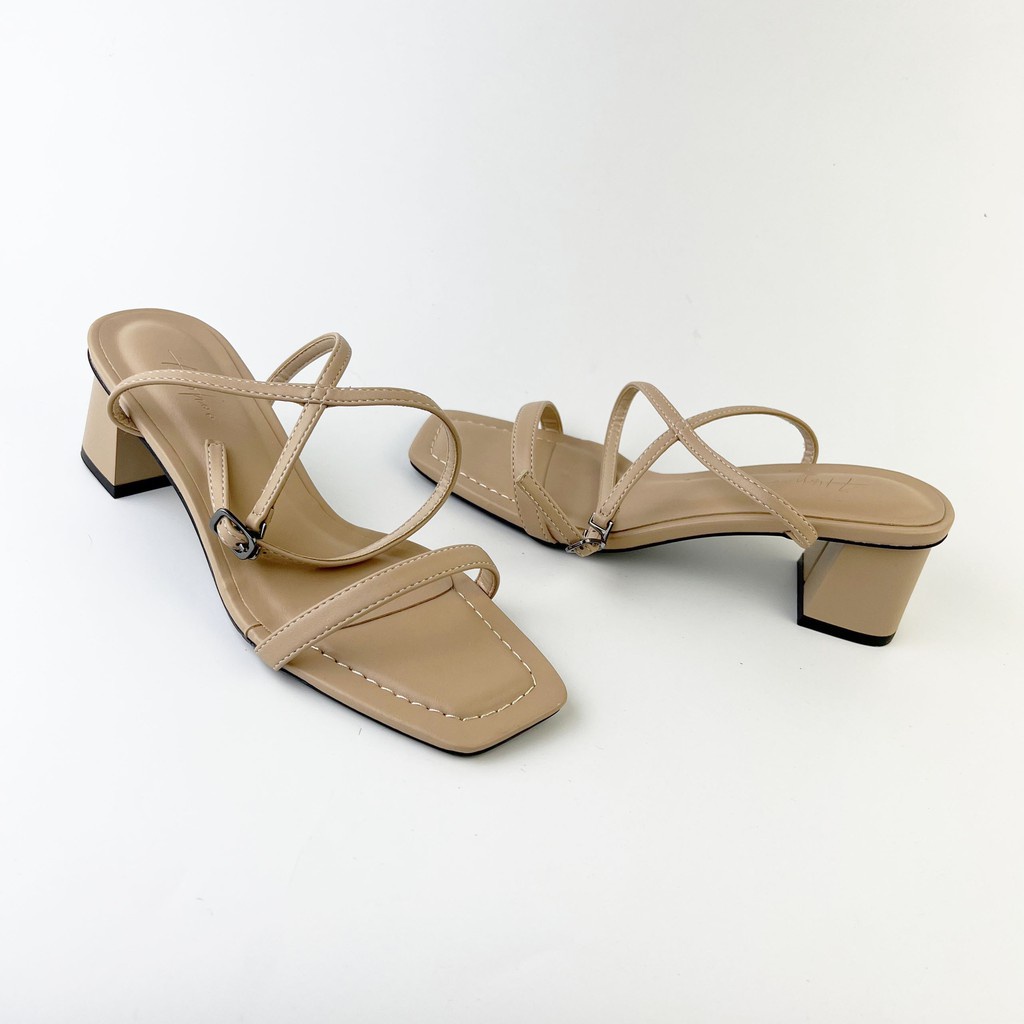 Sandal cao gót 5 phân quai mảnh gót vuông mũi vuông , giày sandal gót 5cm quai ngang mảnh 1cm may chỉ trang trí S026 - H
