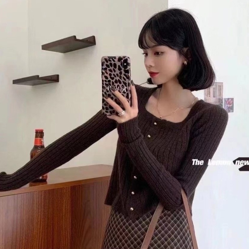 Áo Sweater Trơn Tay Dài Thời Trang Trẻ Trung 203822 Áo Sweater Cổ Vuông Màu Sắc Xinh Xắn Cho Nữ
