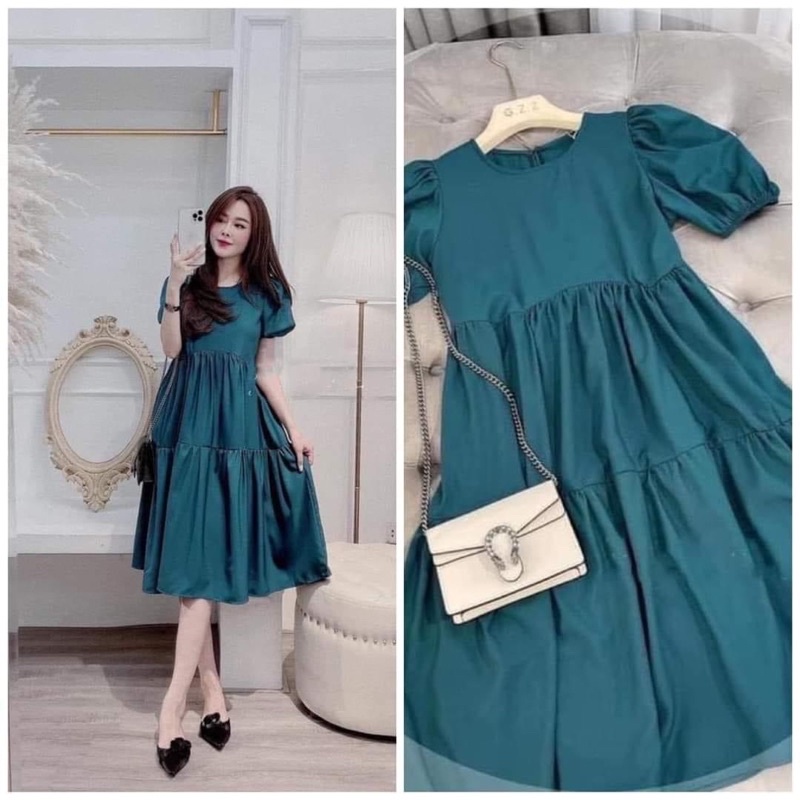 Đầm bầu công sở♥️FREESHIP♥️váy bầu thiết kế cực xinh, tay phồng, chất lụa thoáng mát