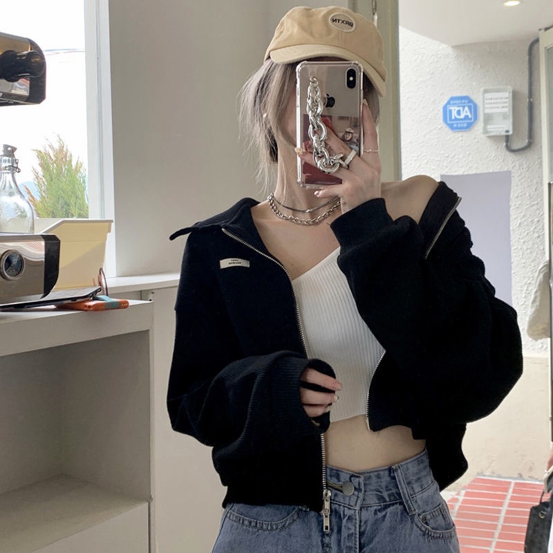 Áo khoác sweater mỏng dáng ngắn thời trang xuân thu dành cho bạn nữ 2021