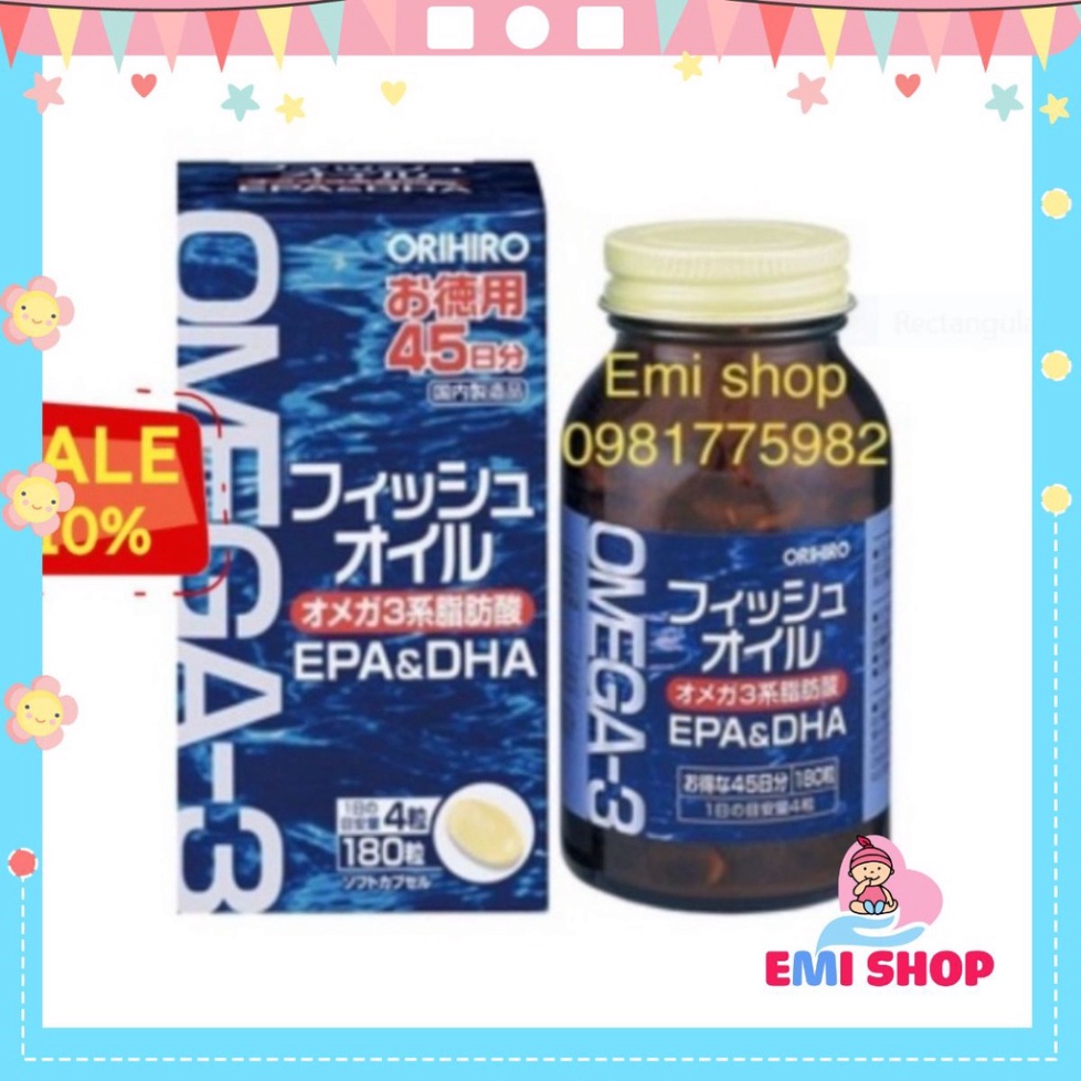 ✅[ CHÍNH HÃNG ] Dầu cá Omega 3 Orihiro fish oil, Omega 3 EPA & DHA Orihiro Nhật Bản (hộp 180 viên) 💯