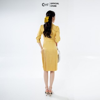 Váy cổ vest dập ly chân CCHAT