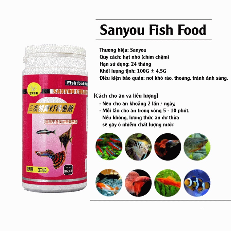 Thức Ăn Cá Cảnh Sanyou Fish Food | Cám Tổng Hợp Dành Cho Các Loại Cá Neon, Bảy Màu...Các loại cá thuỷ sinh