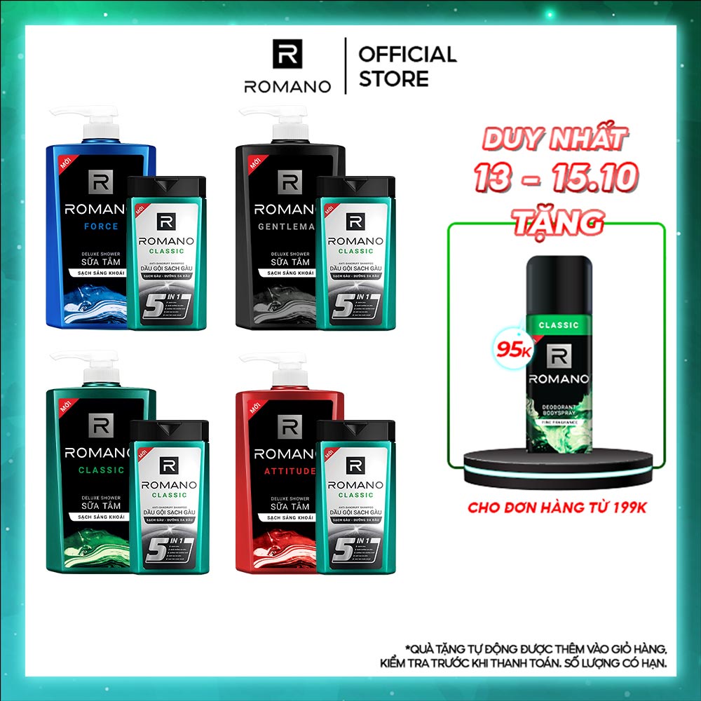 Tắm gội 2in1 650g + Dầu gội sạch gàu 150g Romano