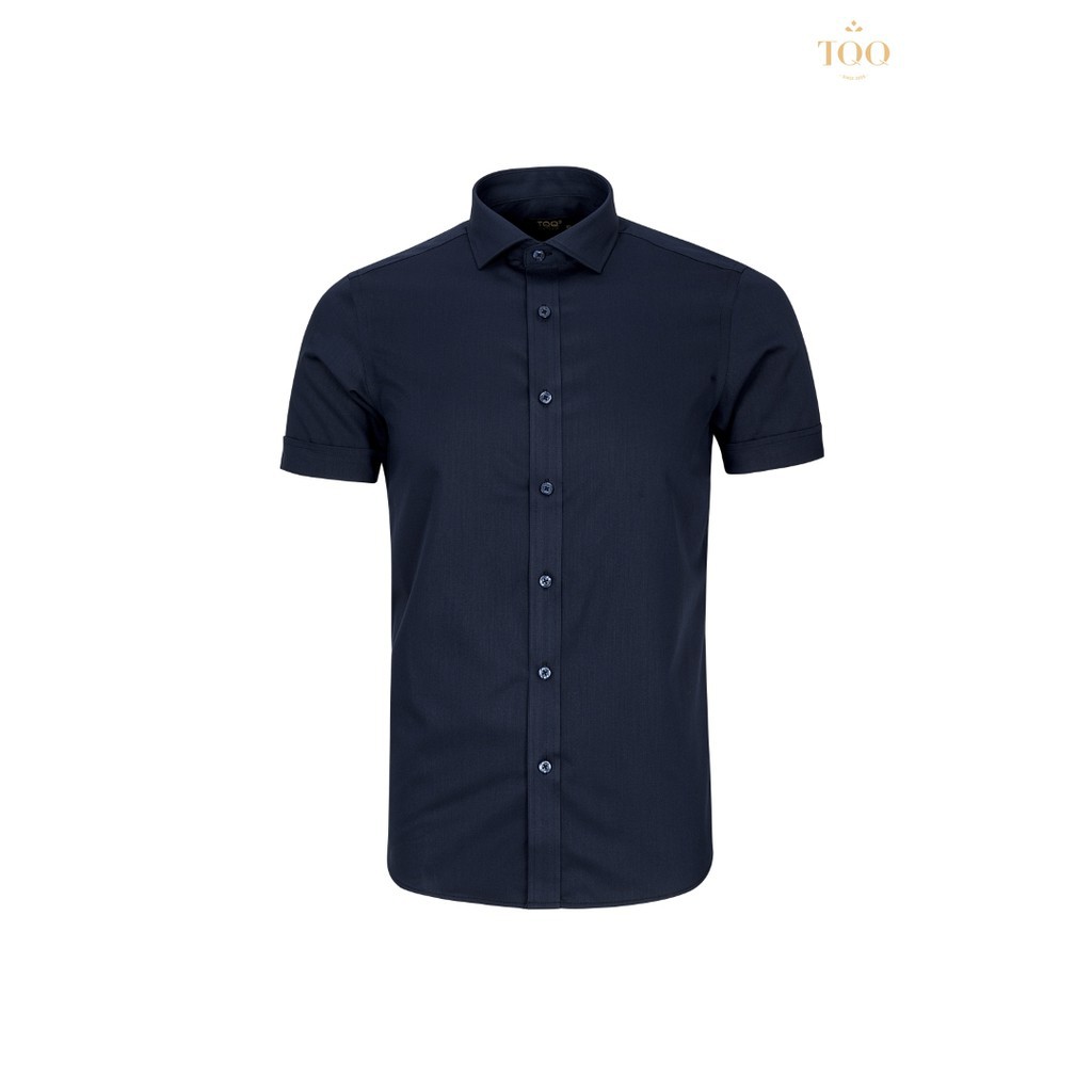 Áo sơ mi ngắn tay TQQ màu trơn tím than navy M002CSC