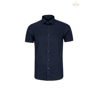 Áo sơ mi ngắn tay TQQ màu trơn tím than navy M002CSC