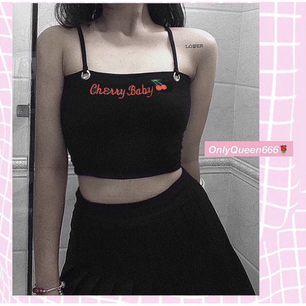 Áo Thun Hai Dây Form Croptop Thêu Chữ CHERRY BABY Có Mút Ngực Quyến Rũ TTS588
