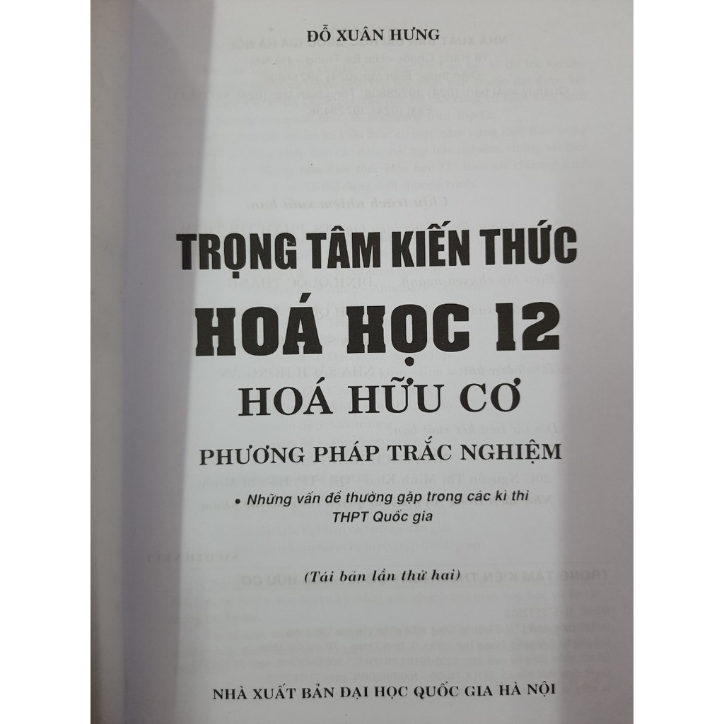 Sách - Trọng tâm kiến thức Hoá học 12 -  Hoá hữu cơ