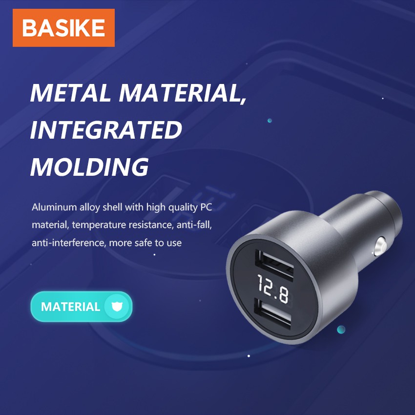 Củ sạc nhanh BASIKE có 2 cổng USB dòng điện 3.1A cho xe hơi tiện dụng