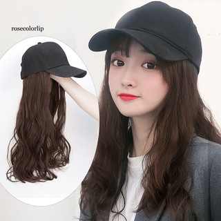 Bộ tóc giả dài hơi xoăn tự nhiên có thiết kế mũ lưỡi trai liền cá tính