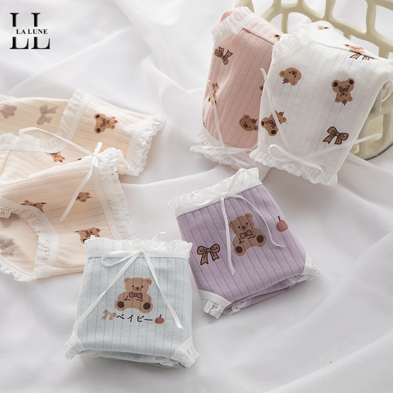 Quần lót cute nữ cotton gân tăm hoạ tiết gấu Misa 301