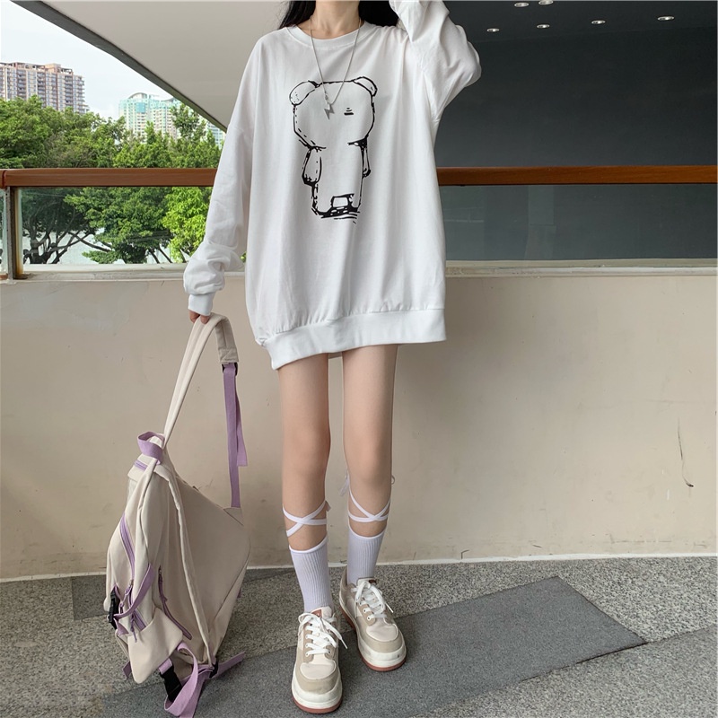 NRVP Áo hoodie tay dài dáng rộng phong cách hàn quốc cho nữ