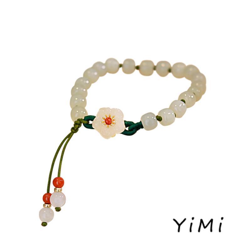 Vòng Đeo Tay Chuỗi Hạt Tròn Phối Hình Hoa Đào Dễ Thương Cho Nữ