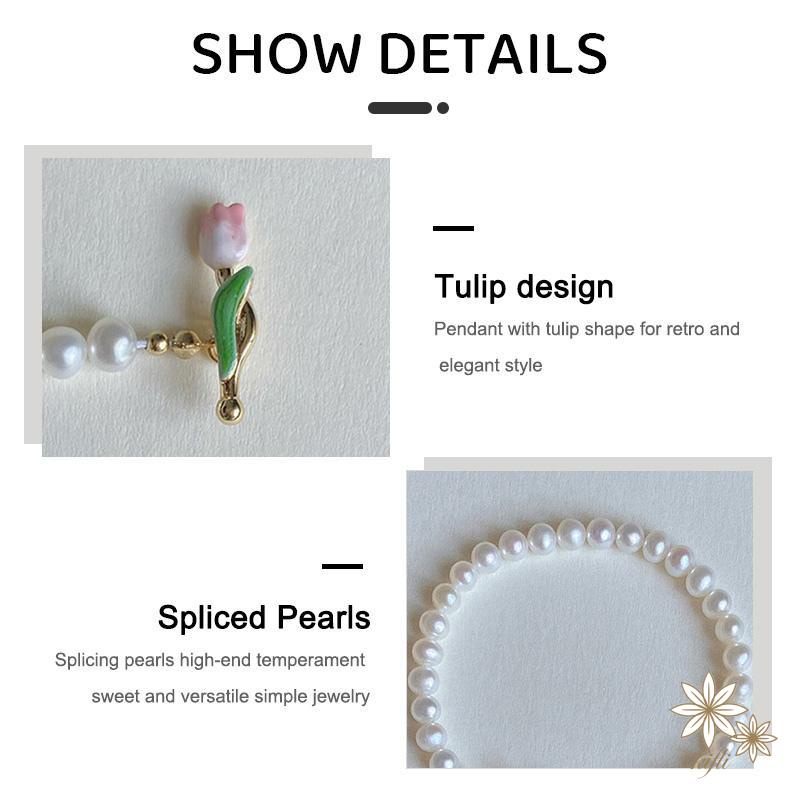 Vòng Tay Hoa Tulip Đính Ngọc Trai Giả Cao Cấp Sang Trọng Cho Nữ